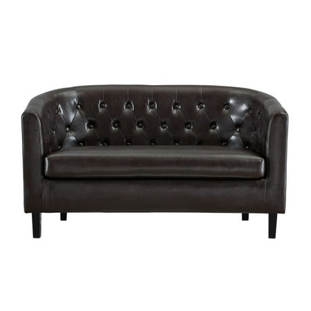 Emma Loveseat Button Tufted Faux Leather Barrel Loveseat  Midcentury Modern Loveseat  Comfy Loveseat Sofa  Tub Barrel Loveseats Espresso