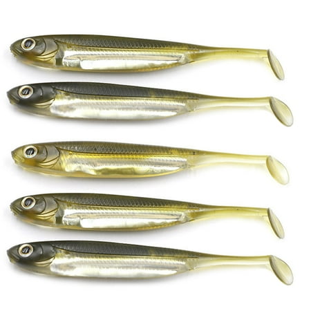 SIEYIO 5Pcs Fishing Soft Lure Plastic for T Tail Bait Artificial Worm Reflective Swimbait for Bass Trout Walleye Fishing Lures