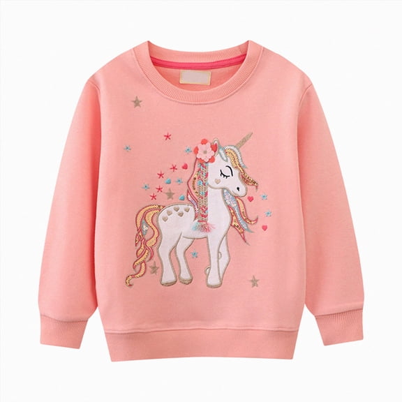 YDFCWXW Girls Cotton Crewneck Graphic Sweatshirt Long Sleeve Pullover Tops for Toddler Kids (Pink, 3-4 Years)