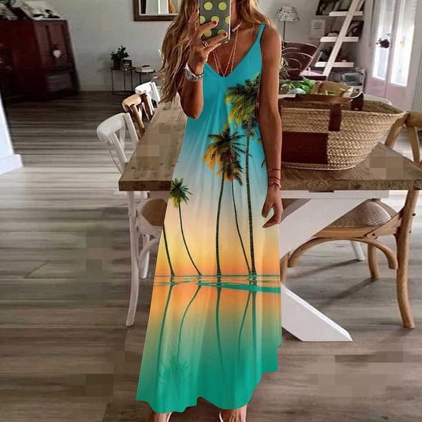 Puntoco Vestidos Mujer Verano Moda Mujer Primavera/Verano Tirante Sin Espalda Vestido Impreso