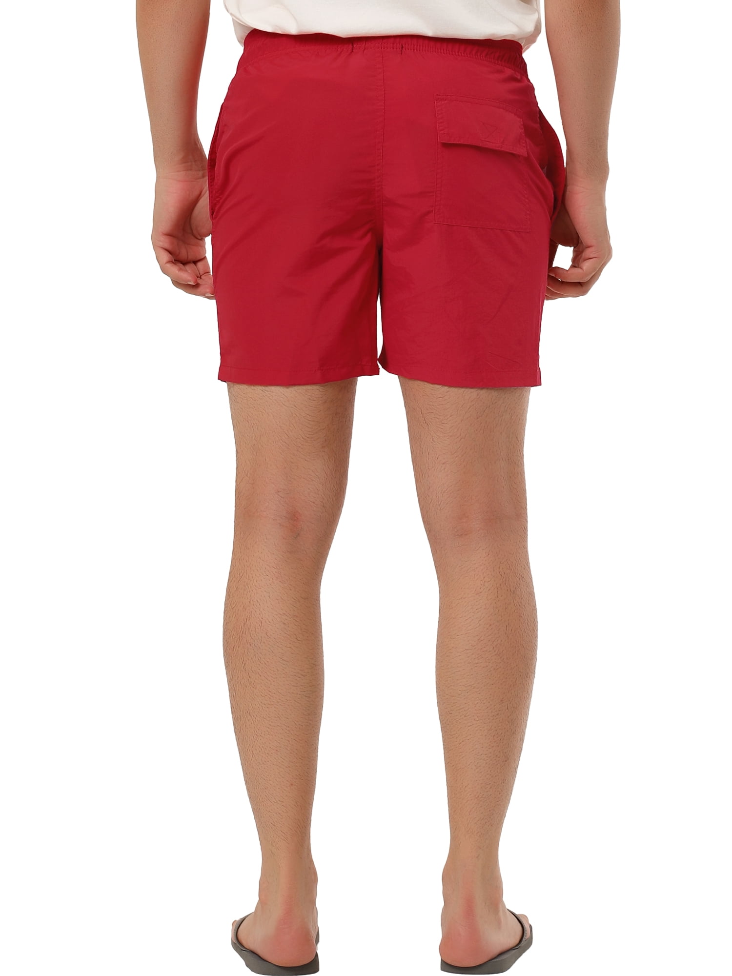 Unique Bargains Men's Summer Beach Shorts Mesh Lining Drawstring Waist Swim Shorts 32 Red
