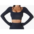 thumbnail image 2 of Top de Yoga para mujer, manga larga, cuello cuadrado, dobladillo más ancho, cintura alta, diseño de punta de los dedos, ropa deportiva de secado rápido, 2 of 6