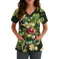 thumbnail image 3 of St. Patrick's Day Scrub Tops Women Irish Shamrock Printed Short Sleeve Nurse Working Uniforms Stretchy V Neck Holiday Blouse T-Shirt, 3 of 3