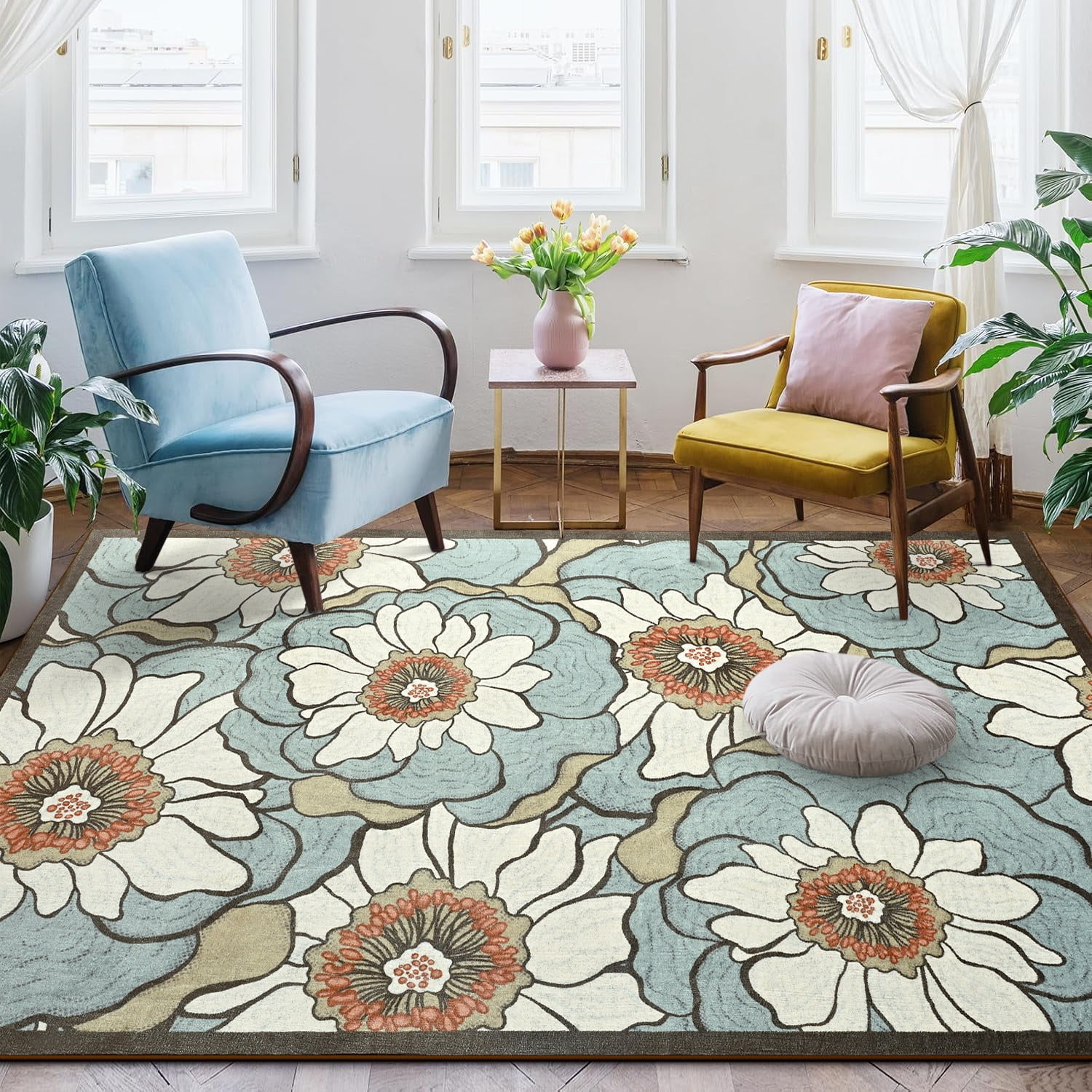 Wellber Area Rug Soft Vintage Floral Rugs Non Slip Carpet for Bedroom Living Room Home Deocr,5'x8',Green