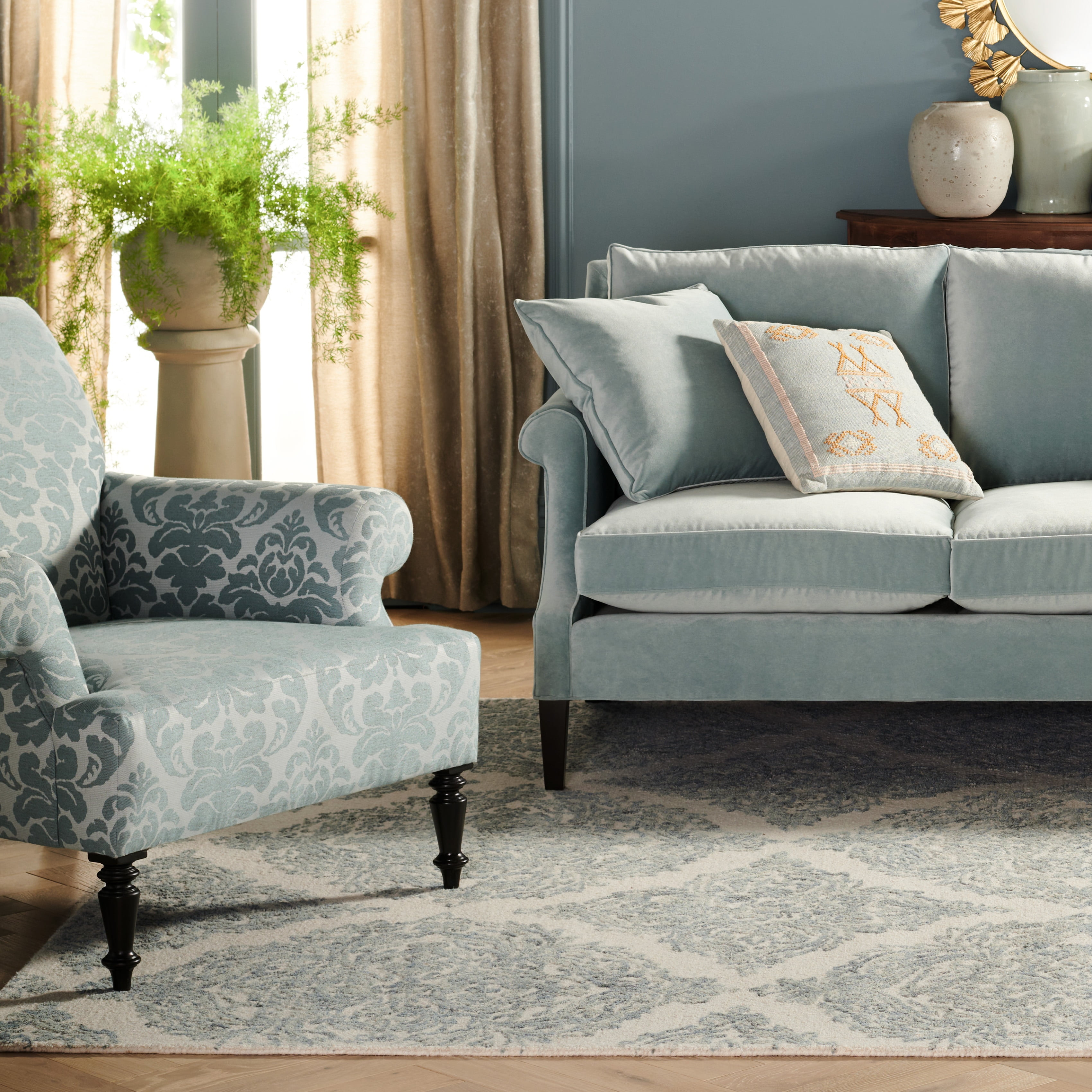 SAFAVIEH Martha Stewart Abstract Area Rug, Ivory/Blue, 4' x 6'