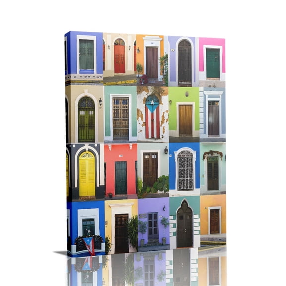 “Colorful Puerto Rican Doors” Vibrant Canvas Wall Art Ready to Hang for Living Room and Bedroom