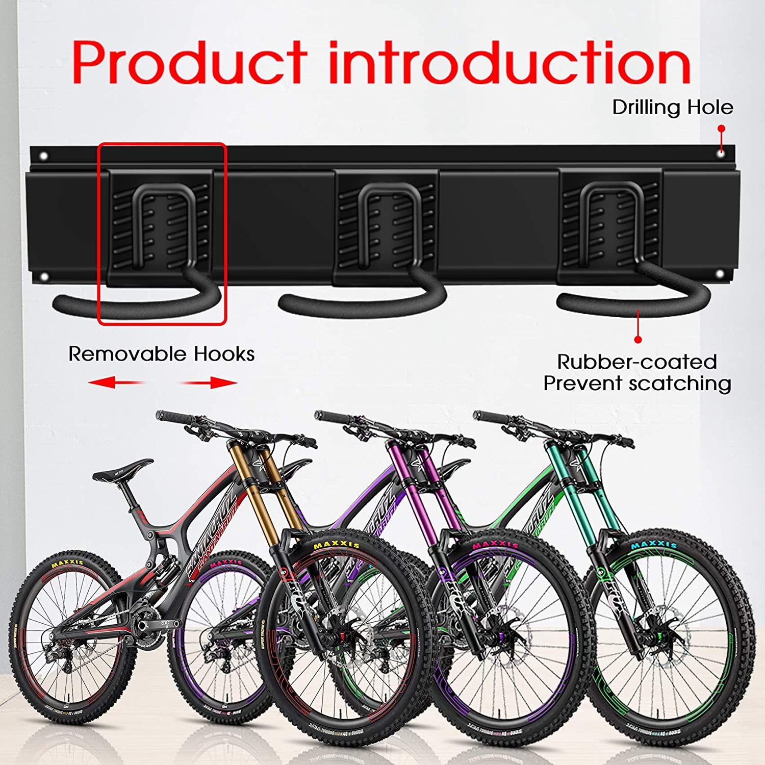 Bike Storage Rack, 6 Bike Hooks for 
