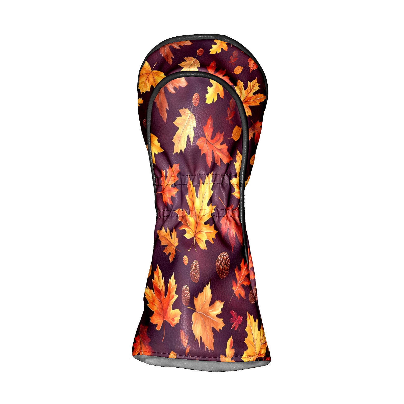 Golf Club Covers, Dark Red Autumn Leaves Premium PU Leather Driver Hybrid Putter Head Covers with Velvet Lining, Waterproof Golf Gifts for Men Women