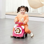 Timate: Push & Ride Racer - Pink & Monkey - Foot-To-Floor Car Ride-On, Push Handle, Air Horn, Anti-Rolling Design, Seat Storage, Toddlers Ages 1-2