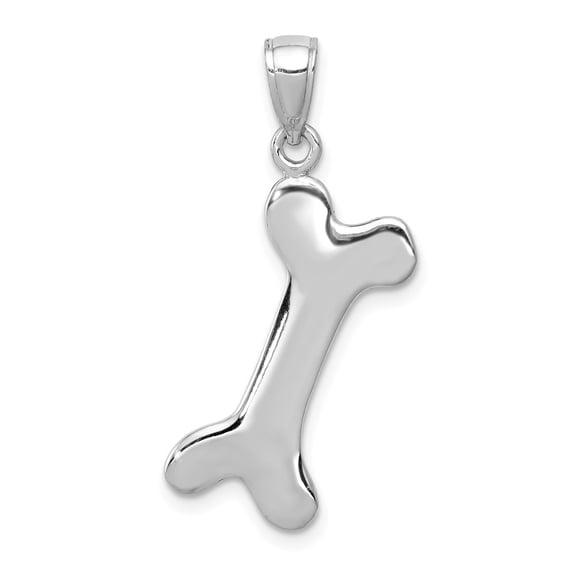 FB Jewels 14K White Gold White 3D Engraveable Dog Bone Pendant High Polish