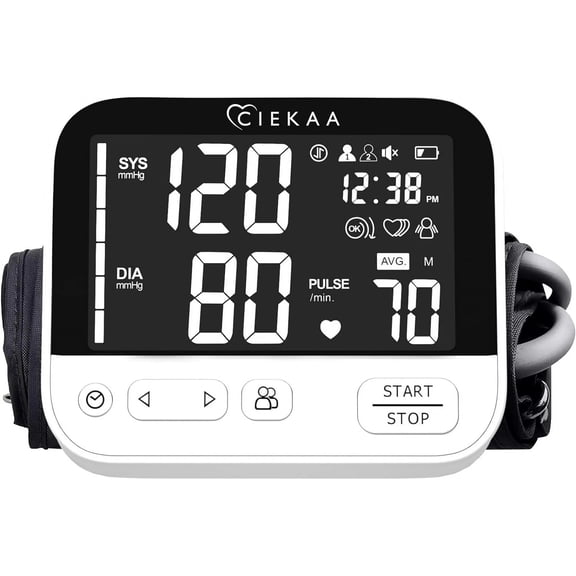 Ciekaa Upper Arm Blood Pressure Monitor  Professional Accuracy, Large Backlit Display & XL Adjustable Cuff, Dual‑User Memory, Rechargeable & Travel‑Friendly