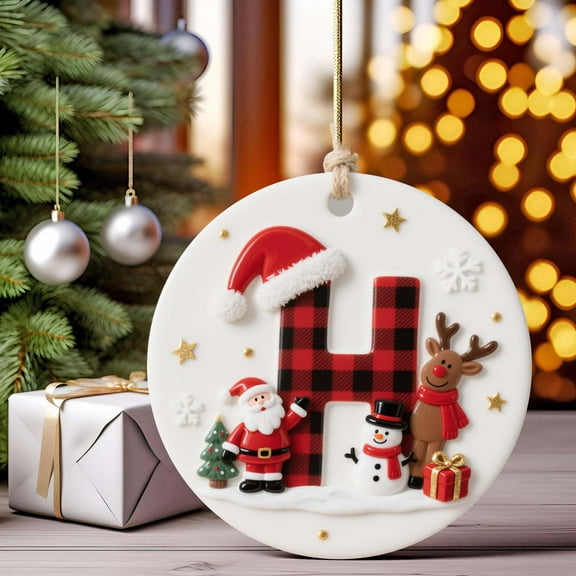 PLPPYFS Christmas Ornament Personalized Letter Name, 2025 Family Monogrammed Ornaments for Xmas Tree Decorations, 2D Plastic Xmas Hanging Pendant Personalized 2025 for Family Friends