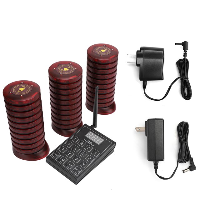 Sistema de llamada de buscapersonas de posavasos Sistema de paginación de invitados de restaurante 1 transmisor con 30 buscapersonas Enchufe estadounidense 100 ~ 240 V