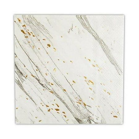 Golf Napkins - Harlow & Grey, Blanc White and Gold Foil Marble Cocktail Paper Napkins, 5