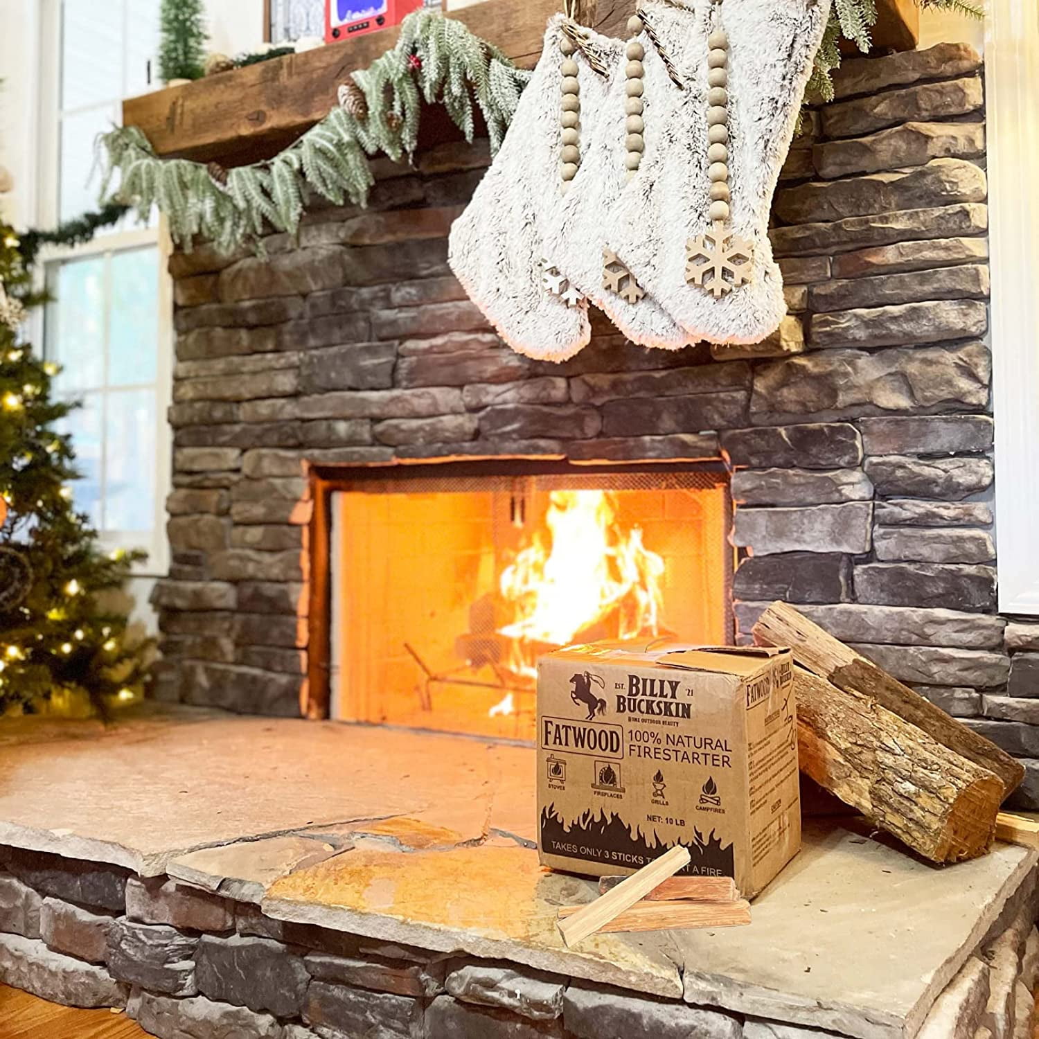 Billy Buckskin Fatwood Fire Starter Sticks, Easy & Safe Fire Starter, Start a Fire with Just 2 Sticks, Works in any Weather Conditions, 10 Pound Box