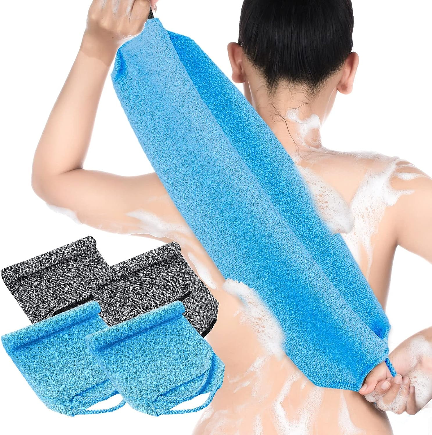 Exfoliating Back Scrubber with Handles 4 Packs Nylon Back Exfoliator