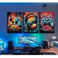 thumbnail image 4 of 3Pcs Cool Gaming Wall Art Retro Video Gamer watercolor Posters Pictures Colorful Neon Gamer pad Canvas Painting Prints for Boys Room Kids Gamer Room Bedroom for Boys Home Decoration, 4 of 6