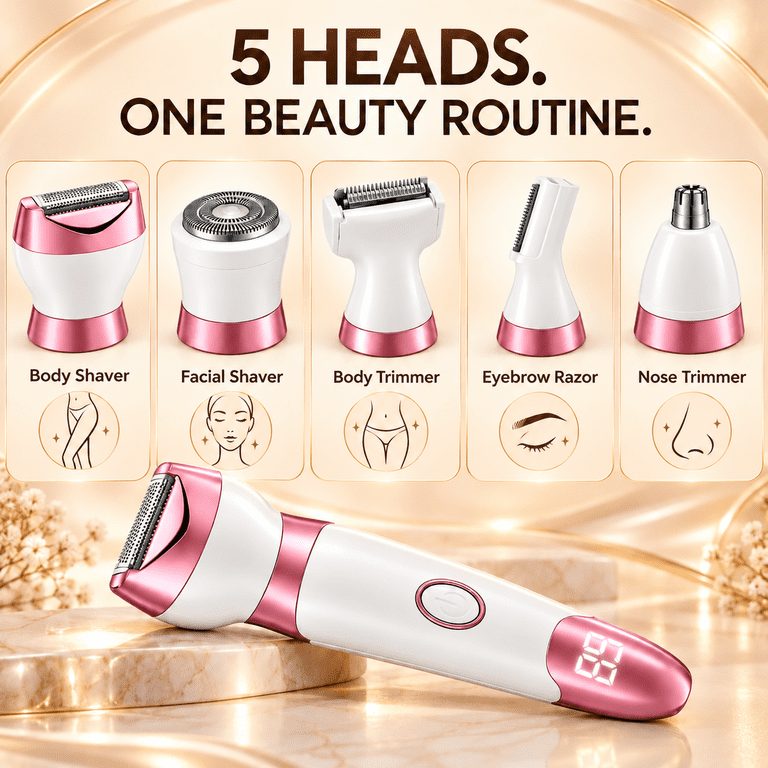 Obacre 5-in-1 Electric Razor for Women, IPX7 Waterproof with LED photo 3