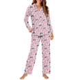 thumbnail image 2 of FOR U DESIGNS Pink Panda Button Down Sleepwear for Women 2 Piece Button Up Pajamas for Women Long Sleeve Sleepwear V-neck Tops and Pants Size 2XL Nightwear for Women, 2 of 7