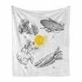 thumbnail image 1 of Vegetable Art Soft Flannel Fleece Blanket, Radish Carrot Corn Broccoli Healthy Organic Farm Elements Vintage, Cozy Plush for Indoor and Outdoor Use, 70" x 90", Earth Yellow Dark Grey, by Ambesonne, 1 of 6