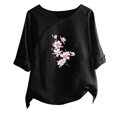 thumbnail image 2 of ALLLIST Trendy Tops for Women 2024 Short Sleeve Scoop Neck Black Graphic Casual Button T-Shirts Women Blouses, 2 of 4