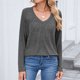 thumbnail image 5 of Ailaofu Women Tops Long Sleeve Shirts V Neck Loose Fit Soft Casual Solid Color T-Shirts Fall Clothing, 5 of 6