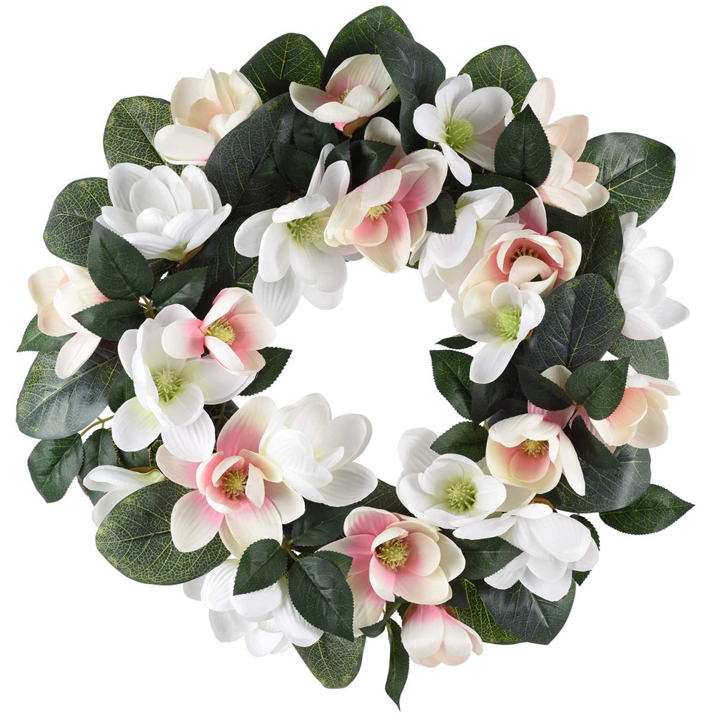 18" Magnolia Flower Wreath,Artificial Magnolia Wreath Magnolia Leaf