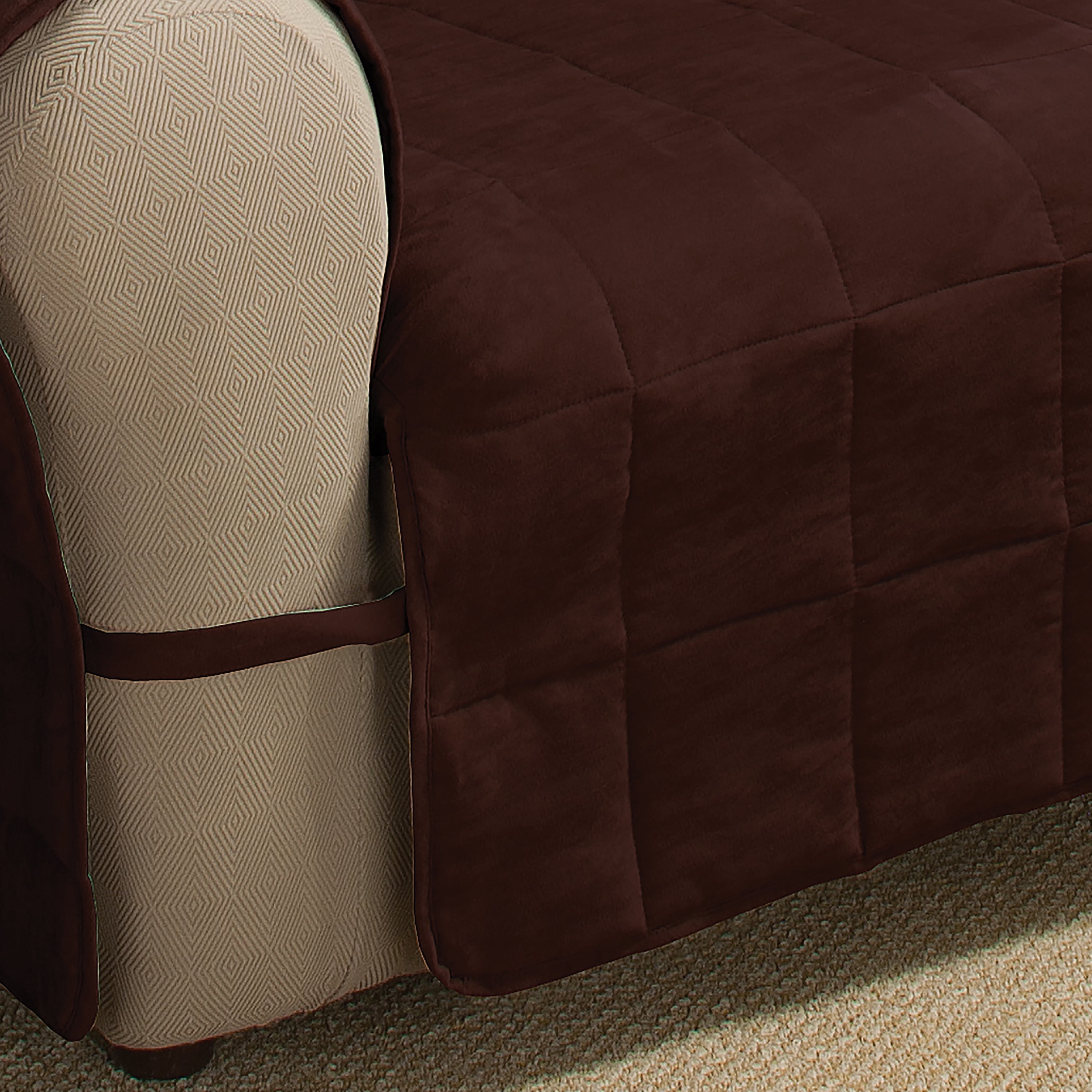 Innovative Textile Solutions 1-Piece Ultimate Faux Suede XL Sofa Furniture Cover Slipcover, Chocolate