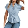 thumbnail image 3 of Blusas de Mujer con Botones, Blusas Casuales de Verano, Camisas Elegantes de para el Trabajo, Azul , XXL, 3 of 8