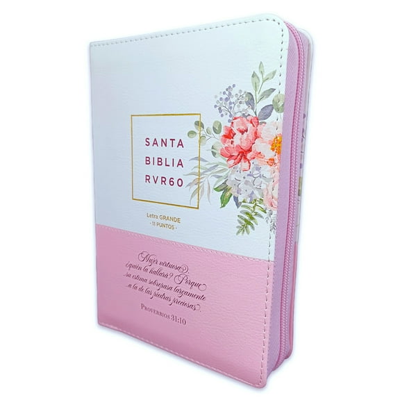 Biblia Mujer Virtuosa con Cierre Compacta 11 puntos RV1960 imit piel blanca floral con indice