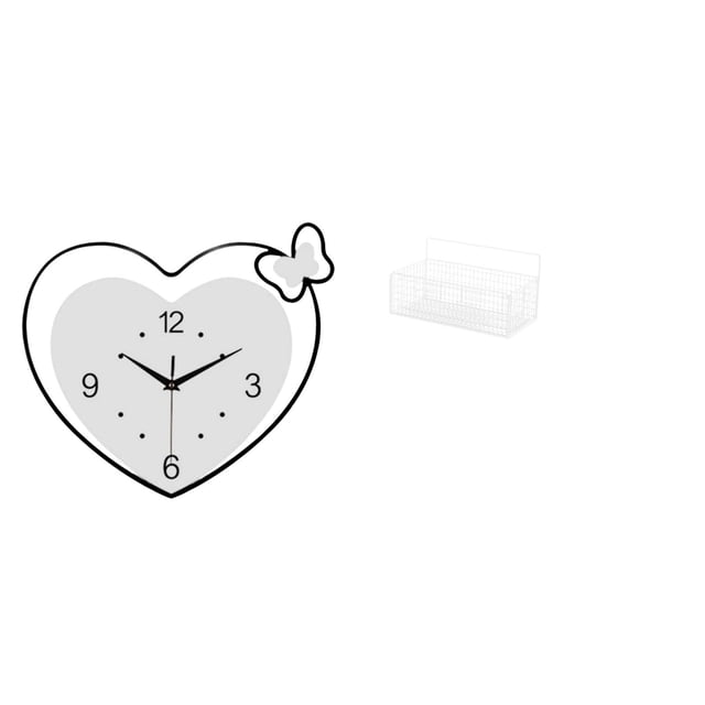 Reloj de pared,Reloj de pared acrílico para oficina en casa,sin tictac,Cesta de almacenamiento,Cesta organizadora de almacenamiento de cocina colgante de alambre,Organizador de pared para
