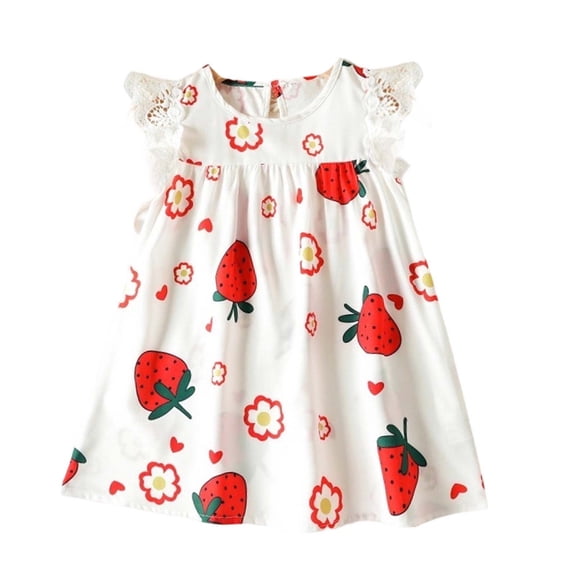 Edvintorg Pink Dress for Girls Cute Printed Soft Lace Sleeveless Crewneck Casual Loose A Line Dresses Size 3M-24M