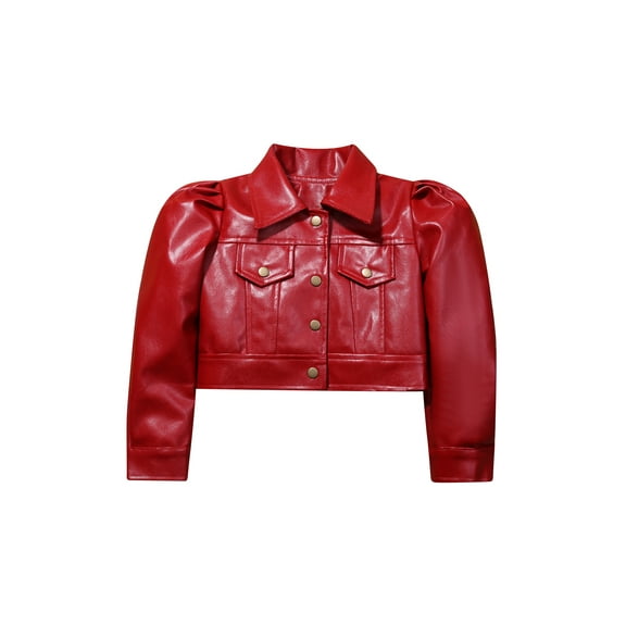 Sunisery Toddler Girls Motorcycle Jackets PU Faux Leather Coat Turn-Down Collar Long Sleeve Crop Tops Outerwear Coats