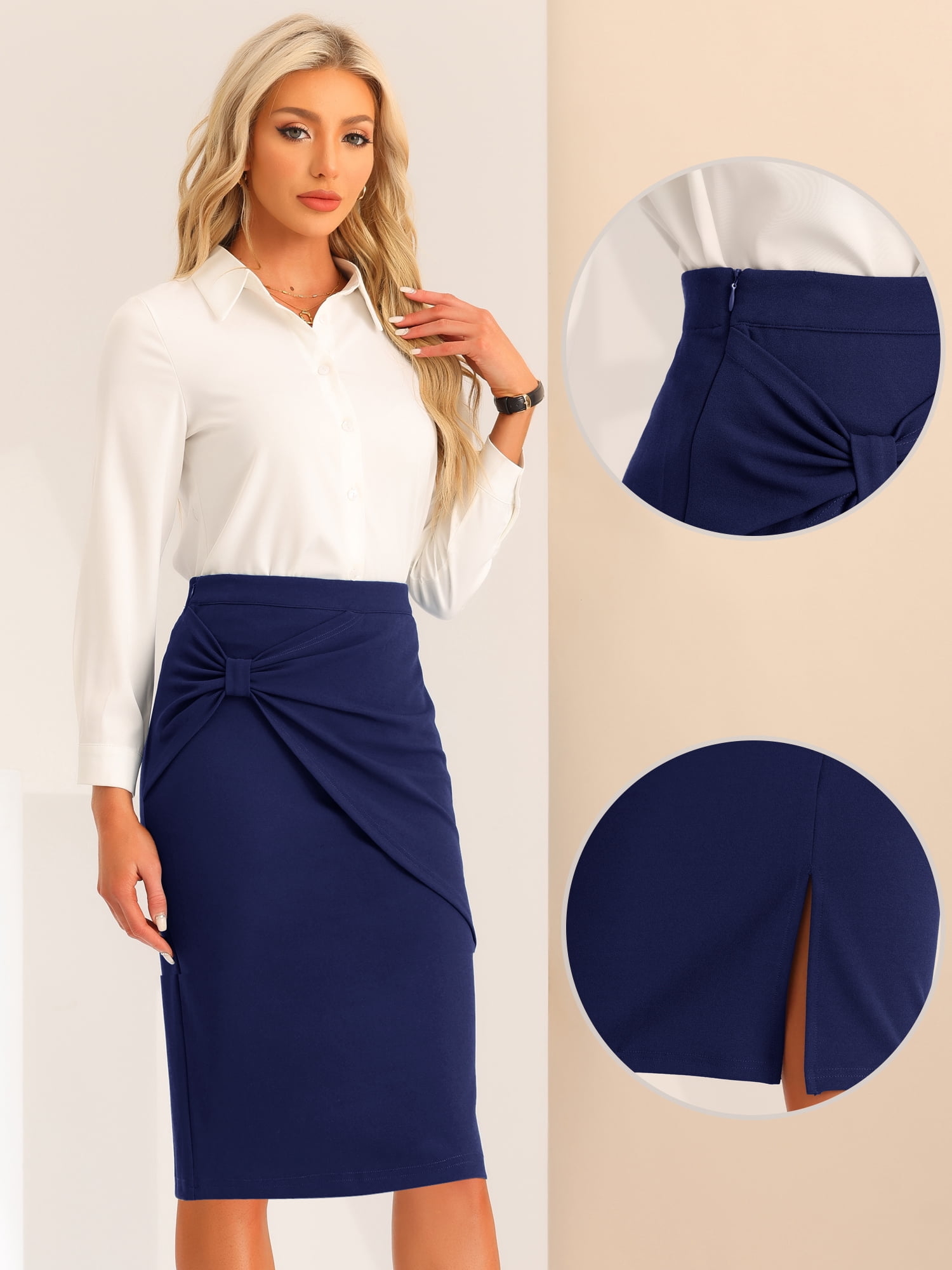 DARING DIVA Women's High Waist Pencil Work Bodycon Skirt Medium Dark Blue