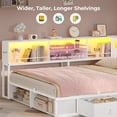 thumbnail image 3 of Afuhokles Full Daybed with Bookcase Storage, Corner Bed Frame with LED Light Headboard, Charging Station, White, 3 of 9