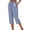 Blue, variant on Women's Striped Capris Button Side Split Linen Cropped Pants Drawstring Elastic Waist Capri Trousers Loose Fit Beach Slacks with Pockets Red S