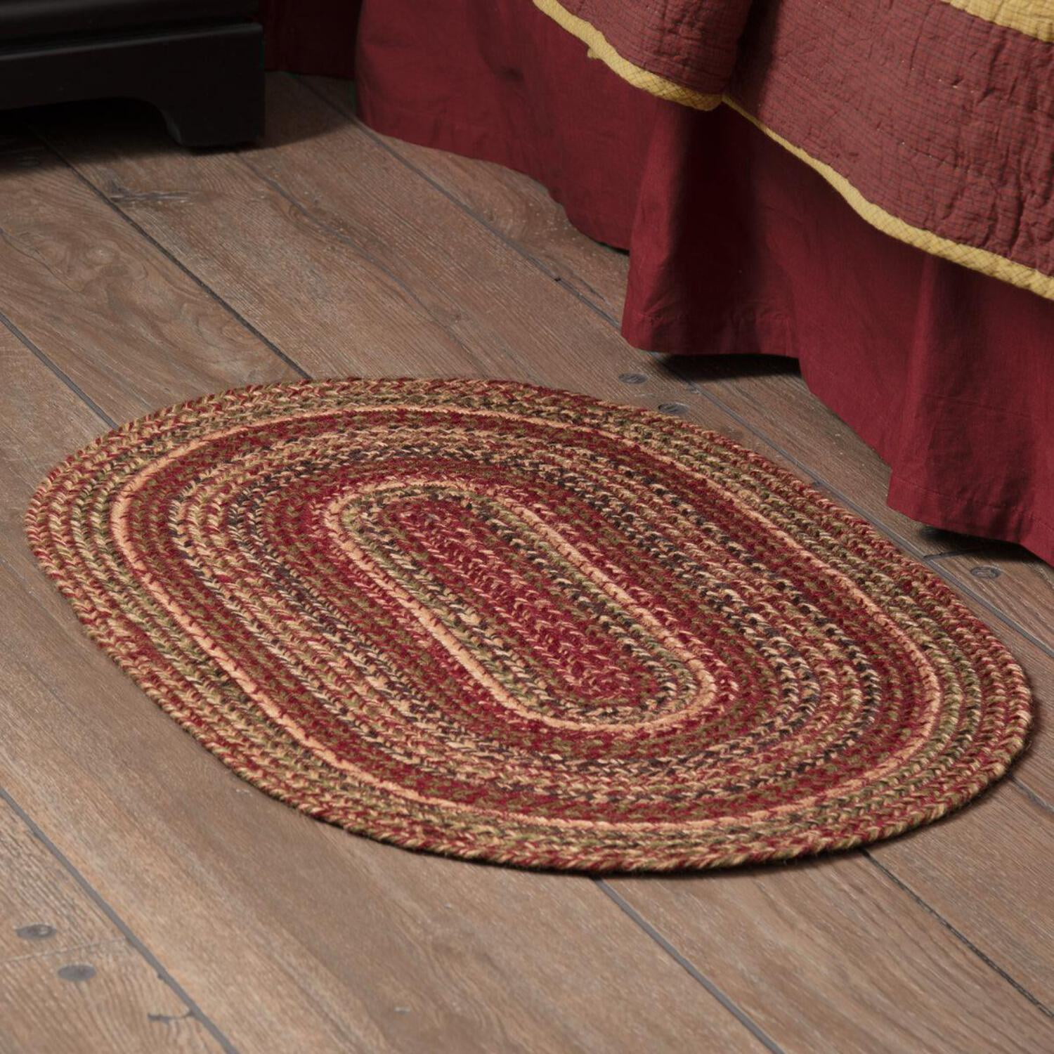 VHC Brands Cider Mill Primitive Jute Red Striped Rug Half Circle Decor 16.5"x33"