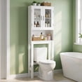 thumbnail image 3 of Giantex Wooden Over The Toilet Storage Cabinet, Home Bathroom Space Saver, Double Doors, Adjustable Shelf Organizer, Open Storage Shelf, Freestanding Toilet Storage Rack Unit, 3 of 8