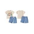 thumbnail image 2 of BemeyourBBs Toddler Baby Boy Summer Clothes Infant Baby Boys Summer 2 Piece Outfit Excavator Truck Airplane Embroidery Short Sleeve T Shirt and Elastic Waist Solid Pockets Shorts Set, 2 of 9