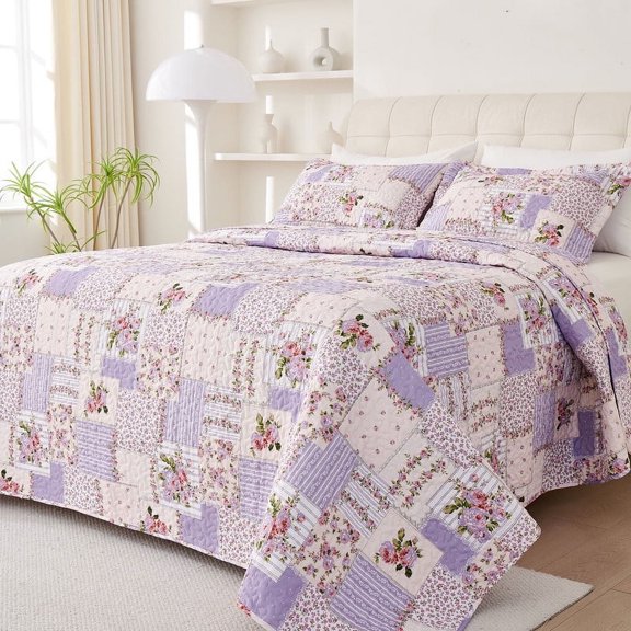 Evenhug Quilts 3-Piece Purple Streaks Patchwork Floral King Quilt Set With Shams