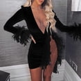 thumbnail image 2 of LLYwey s Flowy Cocktail Dresses for Women V-Neck Long Sleeve Color Mesh Stitch Feather Casual Mini Dress New Fall Dresses Black Xl, 2 of 9