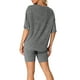 thumbnail image 3 of Conjunto de sudadera de manga corta de punto acanalado suave INSPIRE CHIC para mujer, pantalones cortos, ropa de casa, pijama XL negro gris, 3 of 6