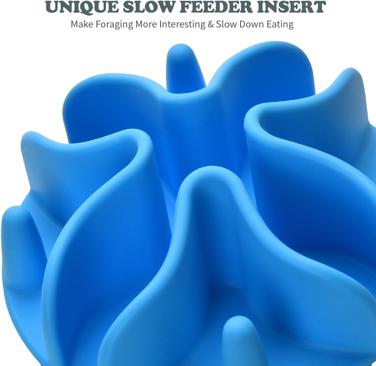 Slow Feeder Dog Bowls Insert, Silicone Slow Feeder Bowl with Strong Suction Cups Perfect for Stainless Steel Glass Ceramic Dog Bowls (Blue, Large Size)