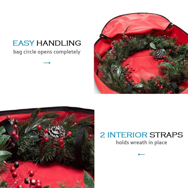 Sac de Rangement de Couronne de Noël Double Fermeture Éclair Xmas Wreath Container; Vacances Cloche Guirlande Cadeau Sac Récipient Résistant à la Déchirure