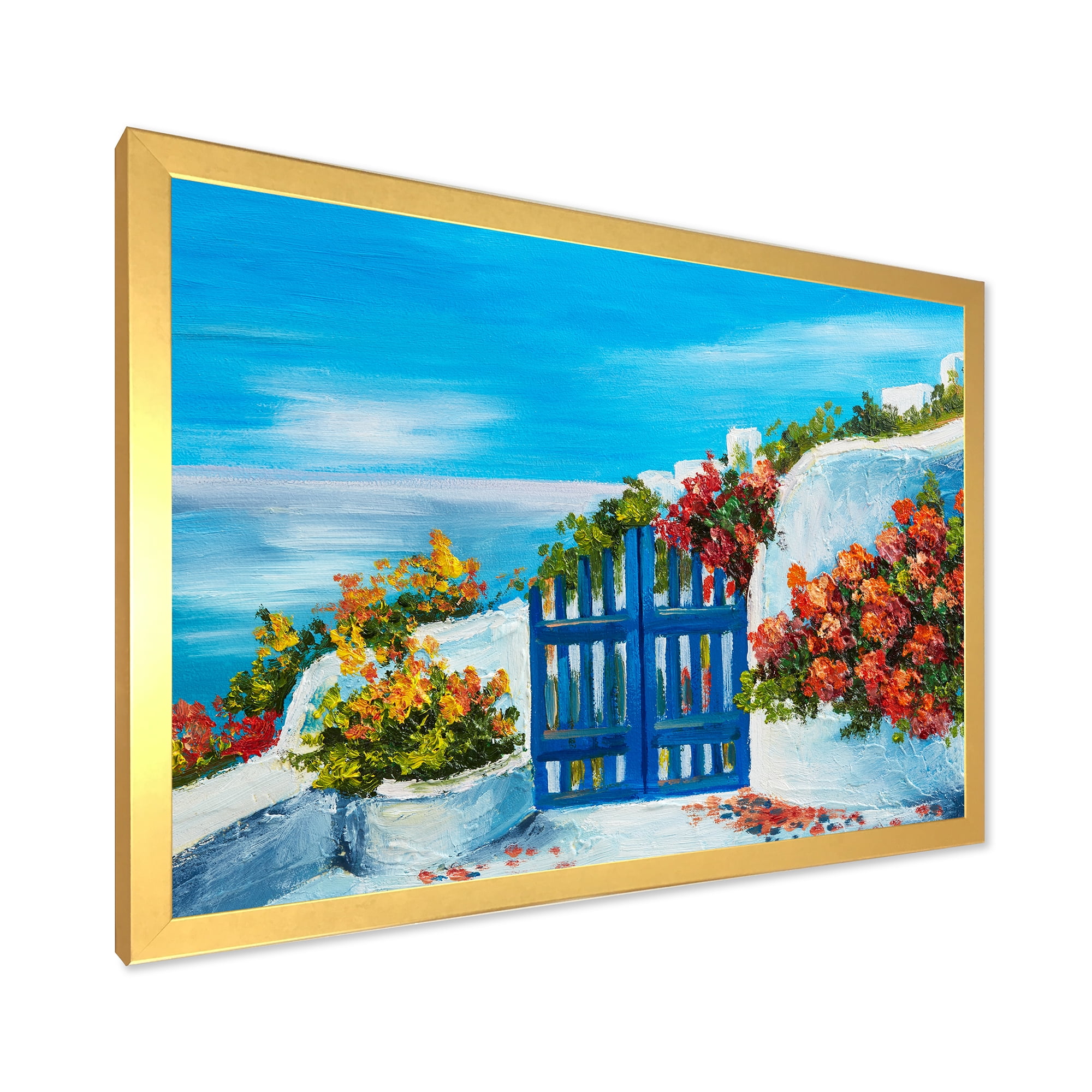 Designart 'House With Colorful Flowers Near The Sea III' Nautical & Coastal Framed Art Print