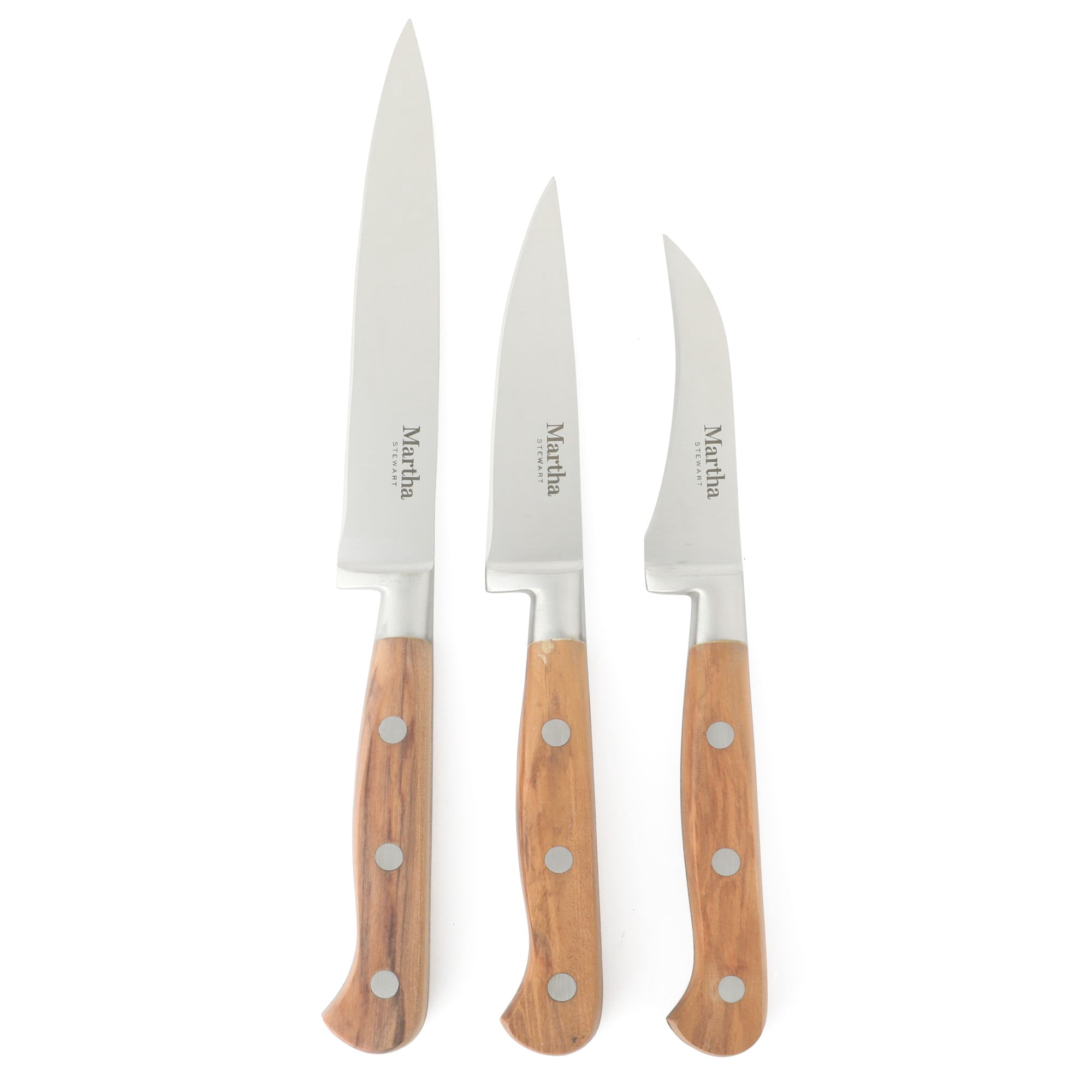 Martha Stewart Austenwood 15-Piece German Stainless Steel Cutlery Block Set, Italian Olive Wood Forged Handles and Wood Block