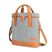 Tirrinia 3-Bottle, Padded, Insulated Wine Bag, Wine Gift Bags with Front Pocket, Perfect Wine Bags for Gifts, Black Stripe 12" x 4" x 13"