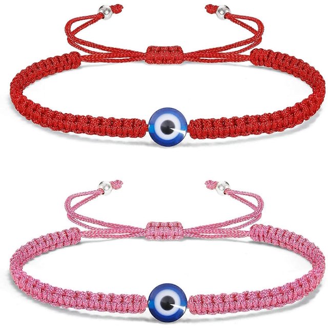 2 Pcs Evil Eye Bracelets 7 Knot Lucky Bracelet Adjustable String Amulet for Women Men Teen Boys Girls