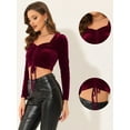 thumbnail image 2 of DARING DIVA Women's Velvet Square Neck Drawstring Puff Crop Top XS Burgundy, 2 of 5