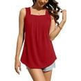 thumbnail image 5 of Fantaslook Tank Tops for Women Pleated Square Neck Sleeveless Summer Tops Curved Hem Flowy Shirts, 5 of 10
